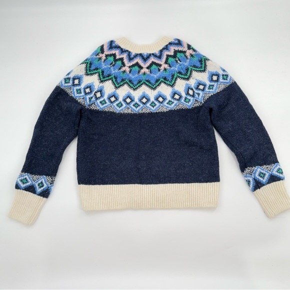 Old Navy Fair Isle Sweater XS Navy Blue White Colorblock Crew Neck Pullover - Picture 7 of 7